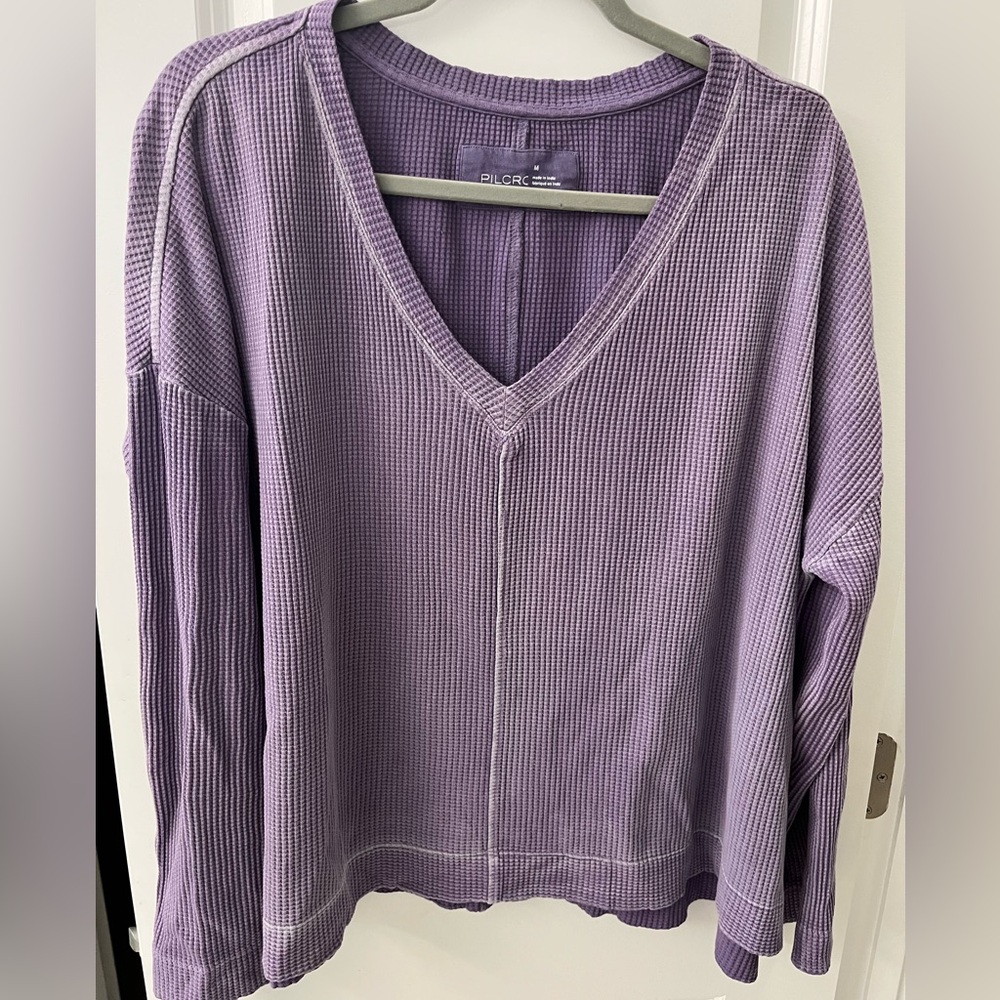 Pilcro Lavender Waffle Knit V-Neck Top